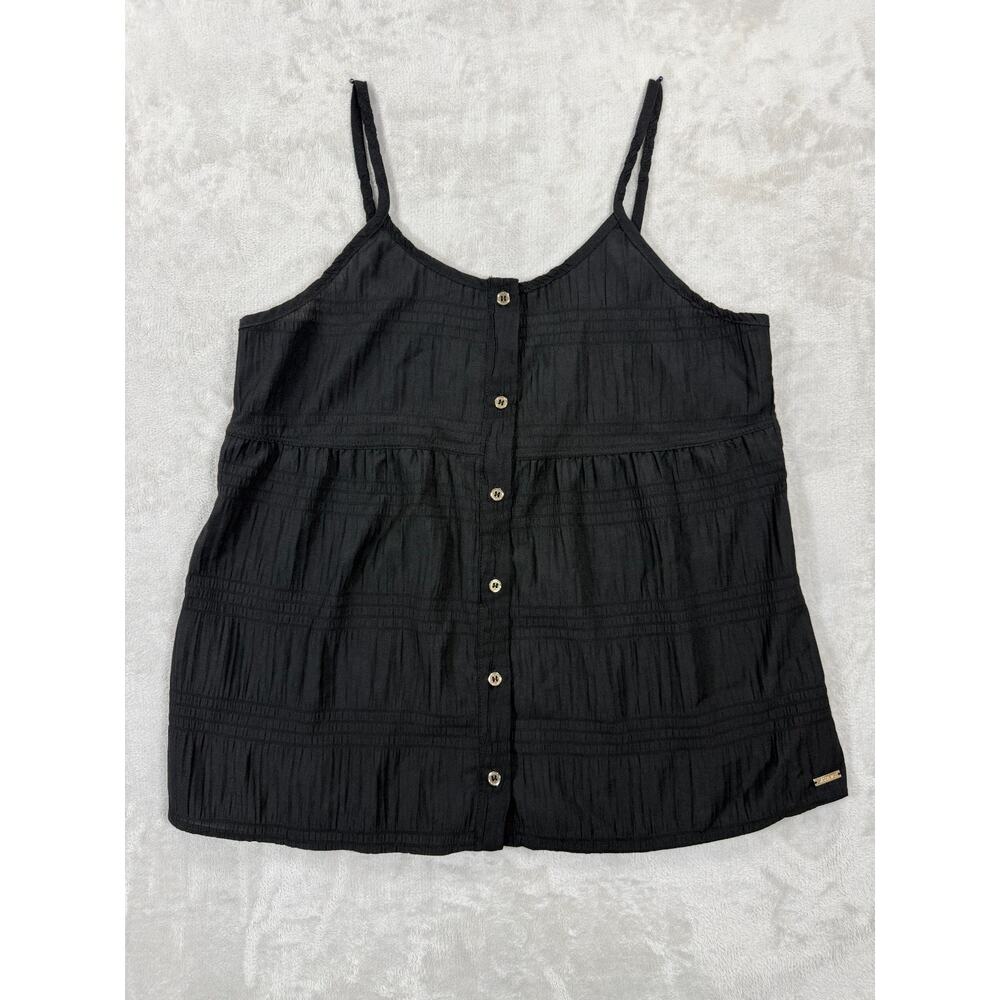Jason Wu Textured Crinkle Cami Tank Top Black‎ Sleeveless Button Front Womens L